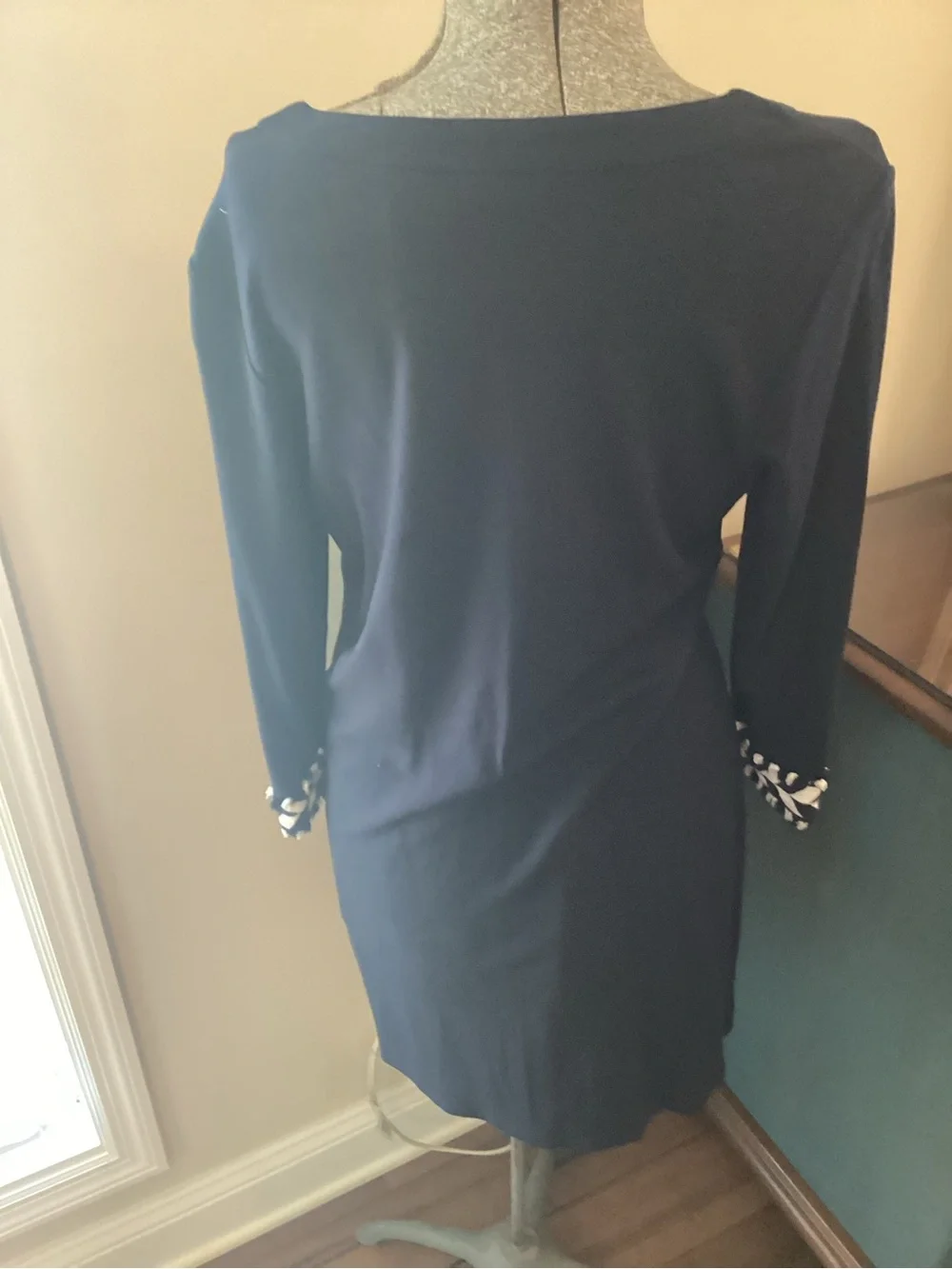 crown & ivy Navy Long-Sleeve Tunic Dress with White Chevron Trim